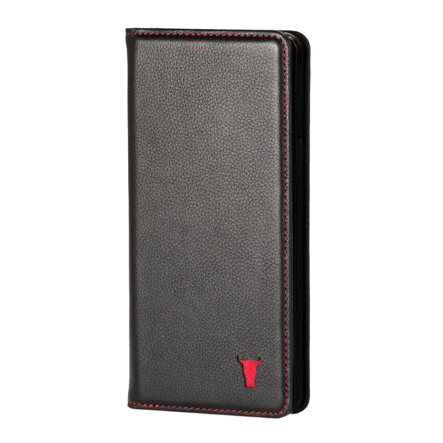 Black Leather (with Red Stitching) Stand Case for iPhone XR