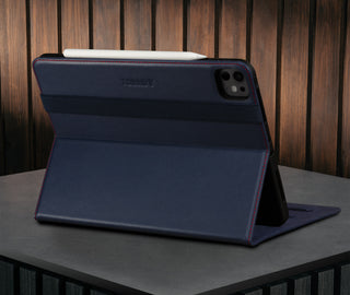 Built-in viewing stand of the Black Leather Case for Apple iPad Pro 11" (2024)