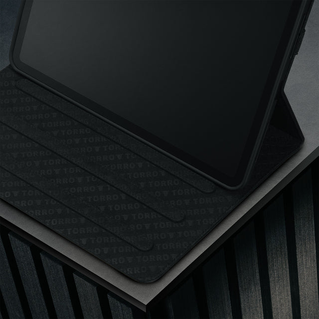 Multiple viewing angles of the Black with Red Detail Leather Case for Apple iPad Pro 12.9
