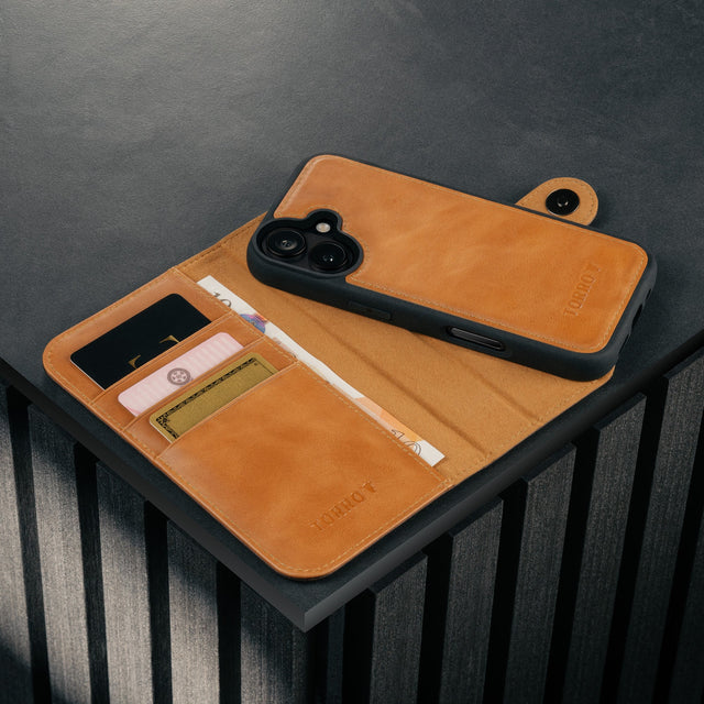 Card holder and detachable cover of the Dark Brown Leather Detachable Case for iPhone 17