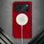 MagSafe charger attached to the Red Leather Case for iPhone 17 Pro Max