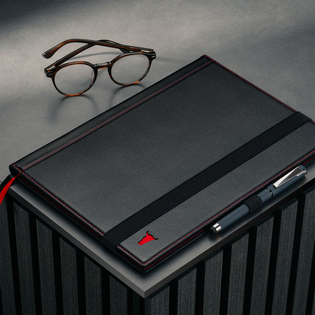 Black Leather (with Red Stitching) A4 Notebook Cover