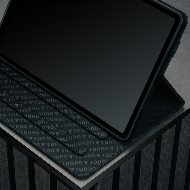 Microfibre lining in the Black with Red Stitching Leather Case for Samsung Galaxy Tab A9 Plus