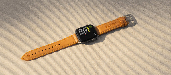 Apple Fitness+ with Tan Leather TORRO Apple Watch Strap