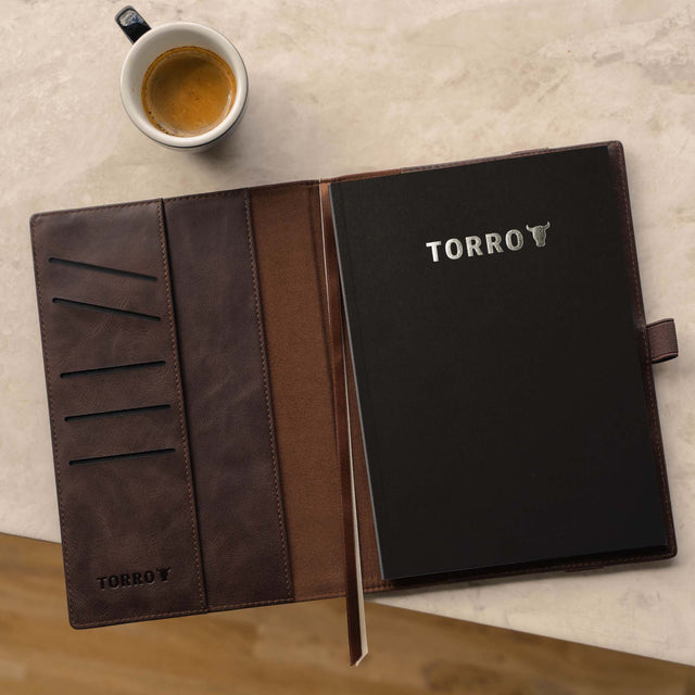 Dark Brown Leather A4 Notebook Cover with refill notepad