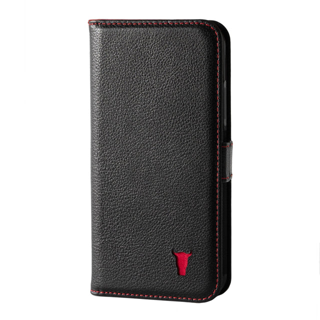 Black Leather (with Red Stitching) Stand Case for iPhone X/XS