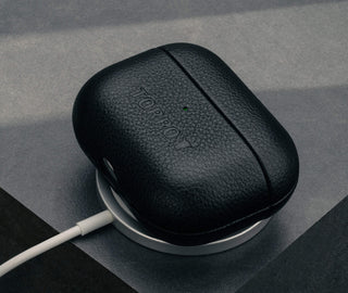 Black Leather AirPods Pro Case Cover (1st & 2nd Generation) on charger