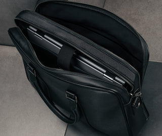 Multiple storage sections in the Black Leather Laptop Briefcase Bag