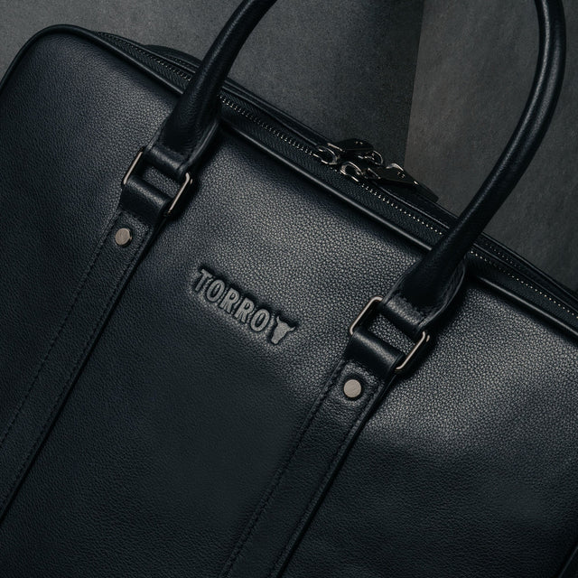 Black Leather Laptop Briefcase Bag