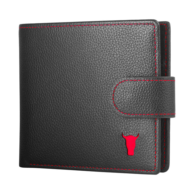 Black with Red Detail Leather Wallet with Coin Pocket