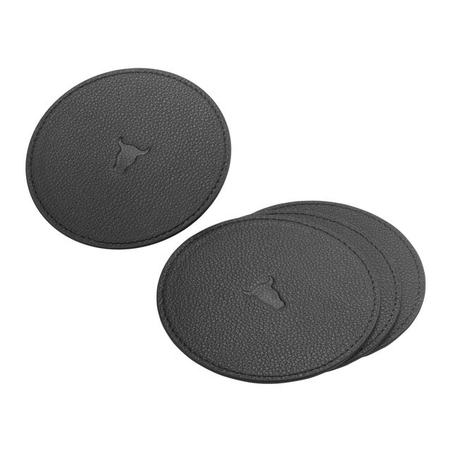 4 Black Leather Coasters