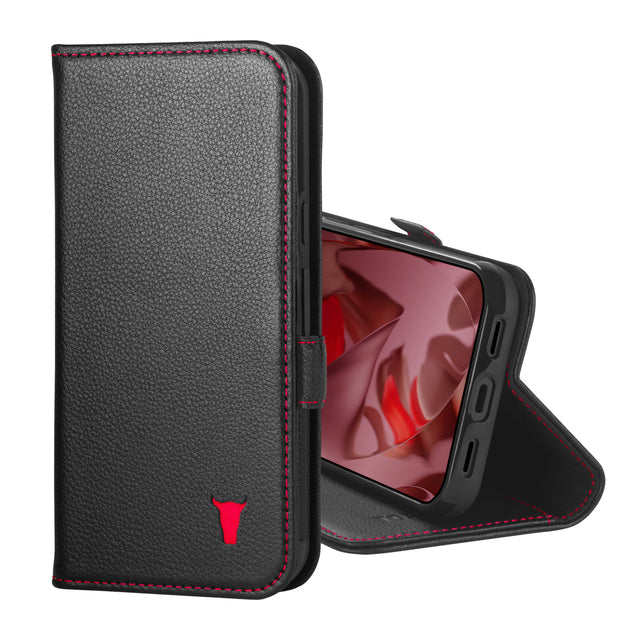 Black with Red Detail Leather Case for Google Pixel 10a