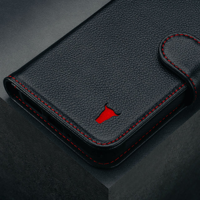 Black with Red Detail Leather Case for Google Pixel 9 Pro