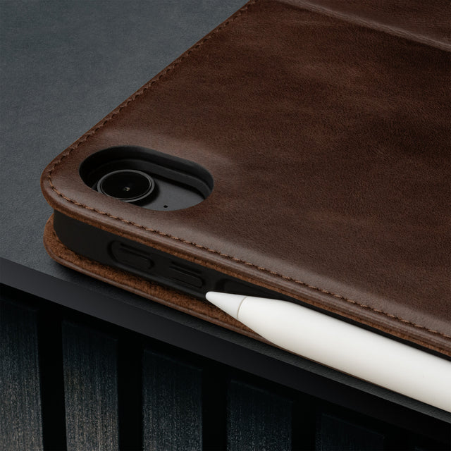 Camera cutout on the Dark Brown Leather Case for iPad Air 11