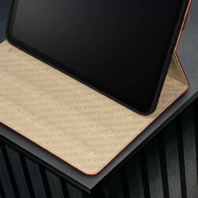 Multiple viewing angles of the Red Leather Case for iPad Air 11