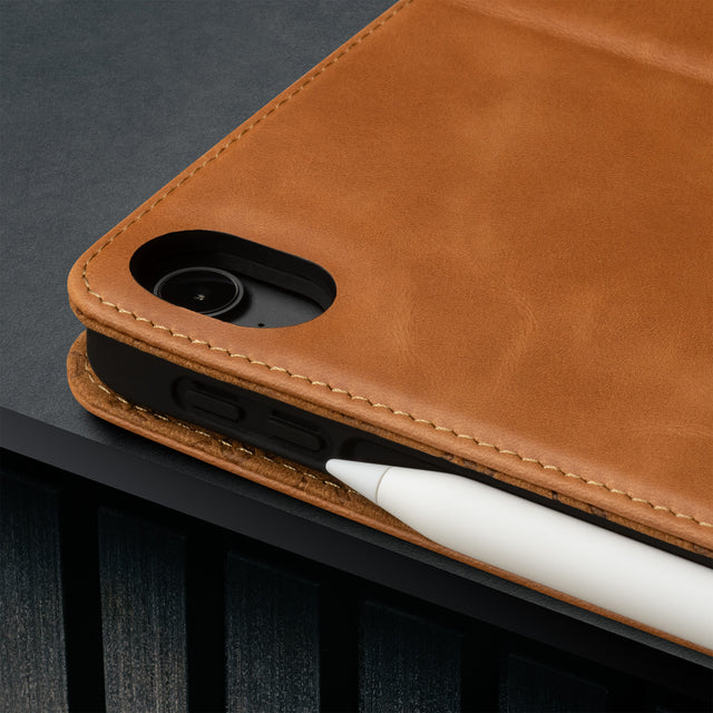 Camera cutout on the Tan Leather Case for iPad Air 11