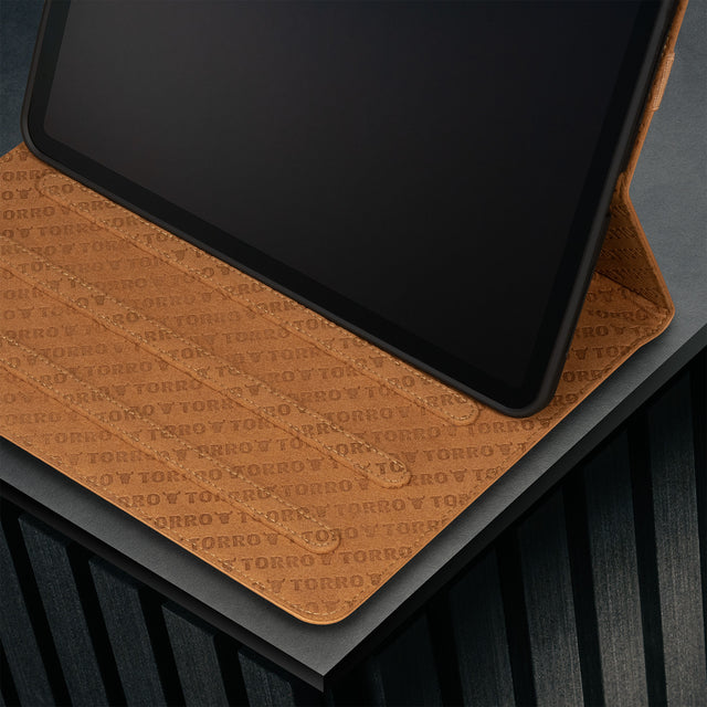 Multiple viewing angles of the Tan Leather Case for iPad Air 11