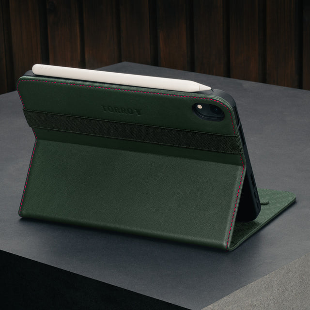 Stand functionality of the Green Leather (with Red Stitching) Case for iPad mini 6 (2021)