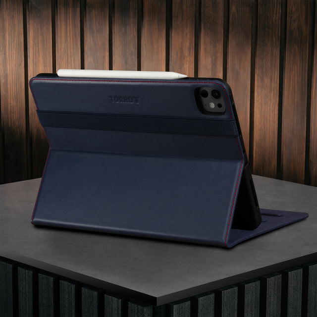 Built-in viewing stand of the Black Leather Case for Apple iPad Pro 11