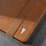 Close up of the leather grain and TORRO bulls head logo on the Tan Leather Case for iPad Pro 11-inch