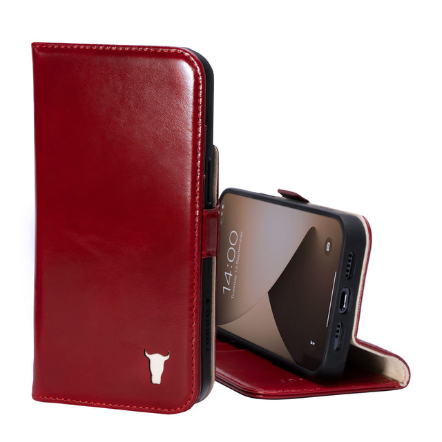 Red Leather Stand Case for iPhone 12 Pro