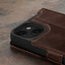 Camera cutout of the Dark Brown Leather Wallet Case for iPhone 15