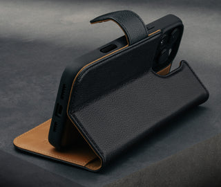 Black Leather Case for iPhone 16 Pro