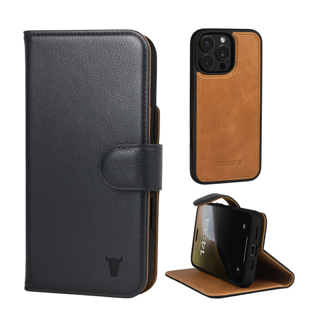 Black Leather Case for iPhone 16 Pro