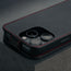 Camera cutout on the Black with Red Stitching Leather Flip Case for iPhone 16 Pro