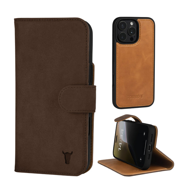 Dark Brown Nubuck Leather Case (with detachable cover) for iPhone 15 Pro Max