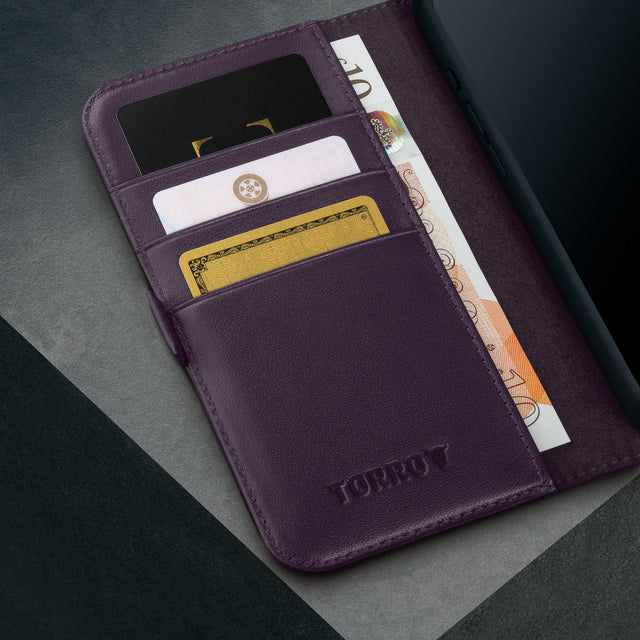 Card slots inside the Purple Leather Case for iPhone 16 Pro
