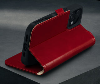 Stand function of the Red Leather Case for iPhone 16