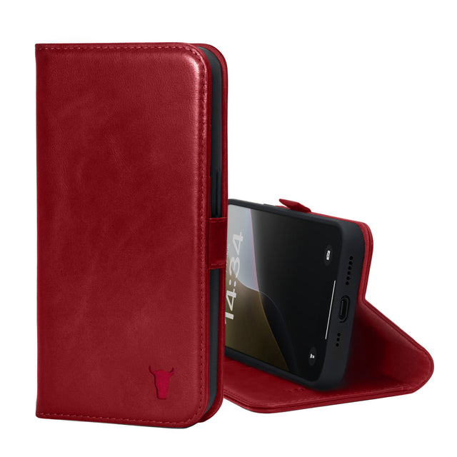 Crimson Leather Wallet Case for iPhone SE4 (2025)
