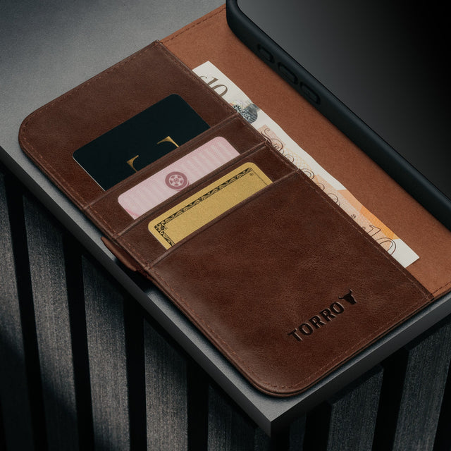 Cardholder inside the Dark Brown Leather Case for iPhone 17 Air