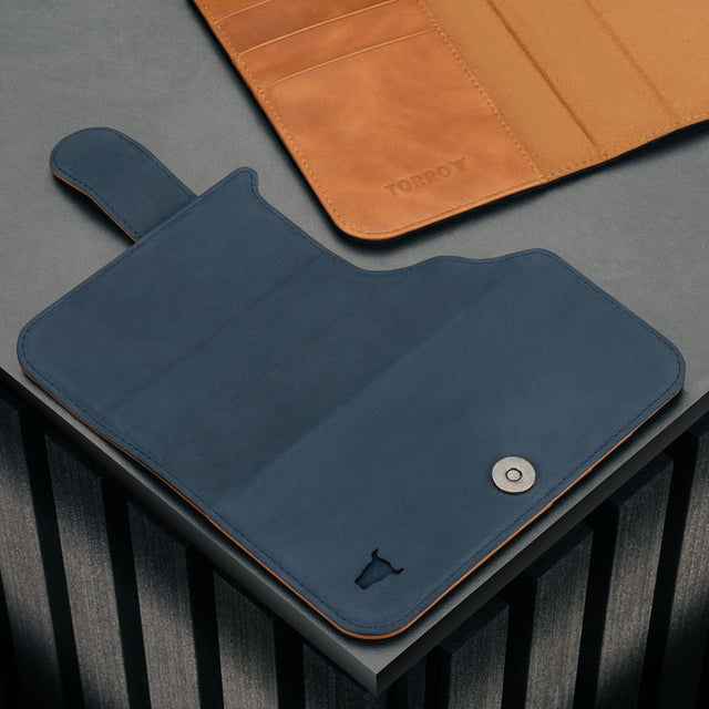 Extra Nubuck Blue Outer Cover (with Tan interior) for iPhone 17 Pro