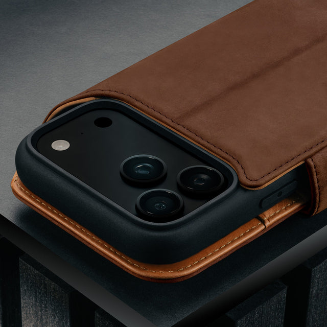 Camera cutout on the Nubuck Dark Brown Detachable Case for iPhone 17 Pro
