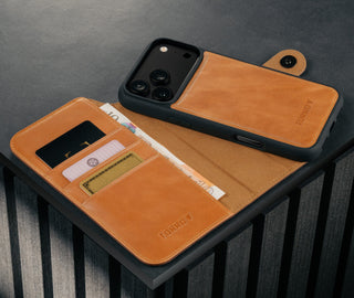 Card holder and detachable cover of the Dark Brown Leather Detachable Case for iPhone 17 Pro Max