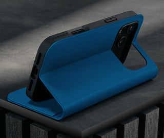 Stand function of the Cobalt Blue Leather Case for iPhone 17 Pro Max