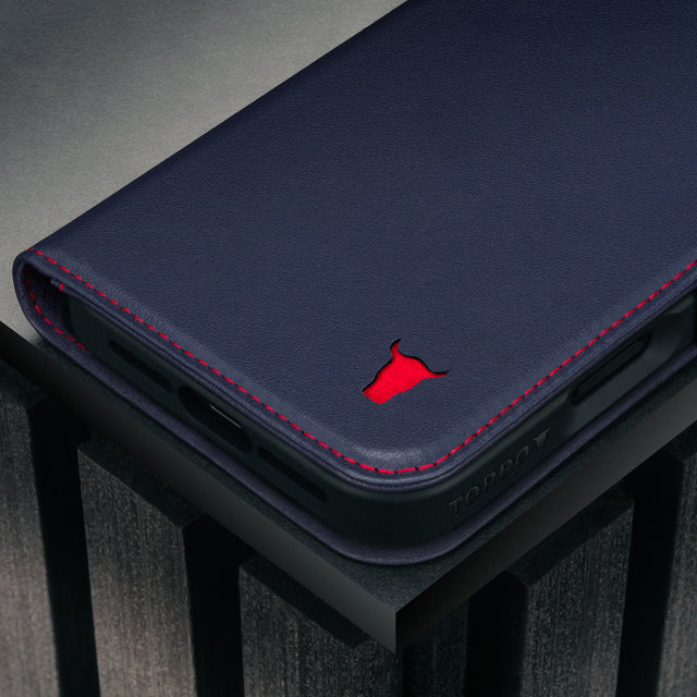 Navy Blue Leather Case (with Red Stitching) for iPhone 17 Pro Max