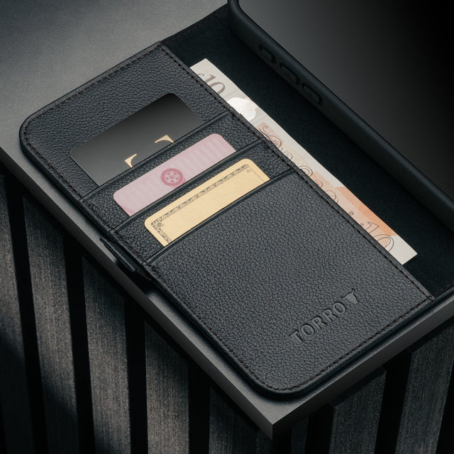 Card holder inside the Black Leather Case for iPhone 17 Pro