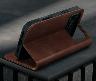 Stand function of the Dark Brown Leather Case for iPhone 17 Pro