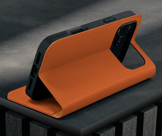 Stand function of the Orange Leather Case for iPhone 17 Pro Max