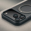 Camera cutout on the Black Leather Bumper Case with Rotating Stand for iPhone 17 Pro