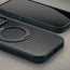 Close up of the Black Leather Bumper Case with Rotating Stand for iPhone 17 Pro