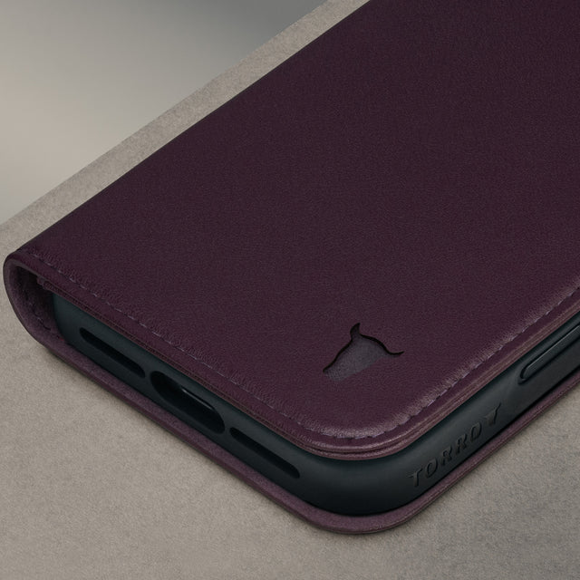 Close up of the Dark Cherry Leather Case for iPhone 17 Pro
