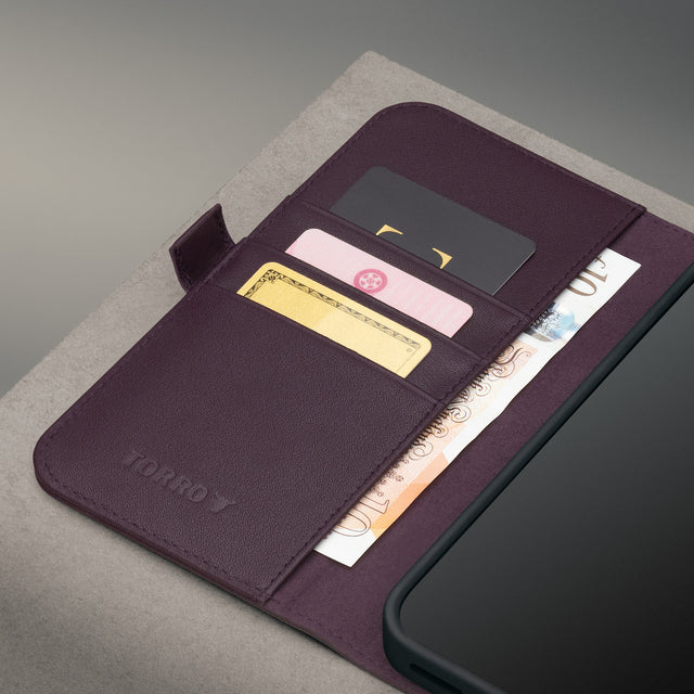 Card slots inside the Dark Cherry Leather Case for iPhone 17 Pro