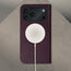 MagSafe charger attached to the Dark Cherry Leather Case for iPhone 17 Pro
