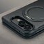 Camera cutout on the Black with red detail Leather Folio Case (with Rotating Stand) for the iPhone Ultra