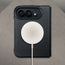 MagSafe charger attached to the Black with red detail Leather Folio Case (with Rotating Stand) for the iPhone Ultra