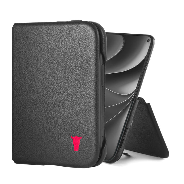 Black with red detail Leather Folio Case (with Rotating Stand) for the iPhone Ultra